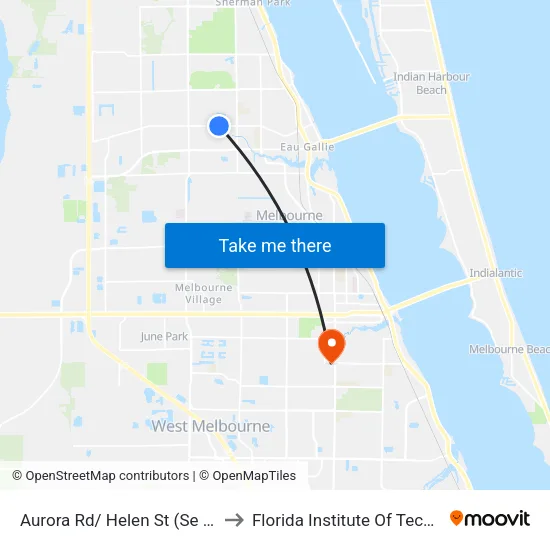 Aurora Rd/ Helen St (Se Corner) to Florida Institute Of Technology map