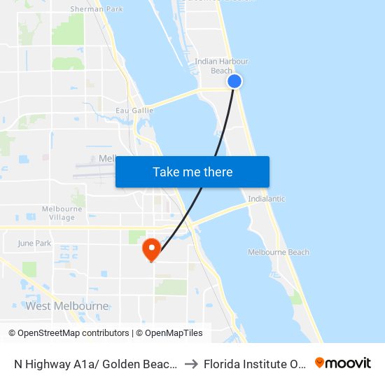 N Highway A1a/ Golden Beach Blvd (Nw Corner) to Florida Institute Of Technology map