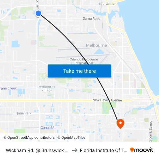Wickham Rd. @ Brunswick Harbor Lanes to Florida Institute Of Technology map