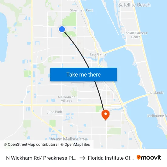 N Wickham Rd/ Preakness Pl @ Lake Point Apt to Florida Institute Of Technology map
