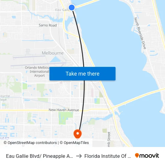 Eau Gallie Blvd/ Pineapple Ave (Nw Corner) to Florida Institute Of Technology map