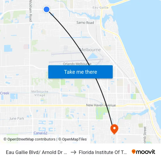 Eau Gallie Blvd/ Arnold Dr (Ne Corner) to Florida Institute Of Technology map