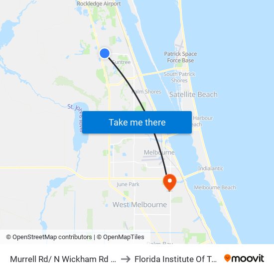 Murrell Rd/ N Wickham Rd (Ne Corner) to Florida Institute Of Technology map