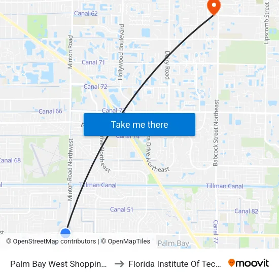 Palm Bay West Shopping Center to Florida Institute Of Technology map