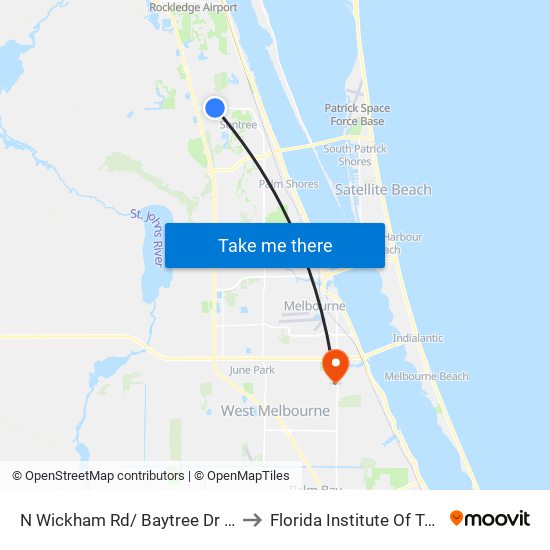 N Wickham Rd/ Baytree Dr (Se Corner) to Florida Institute Of Technology map