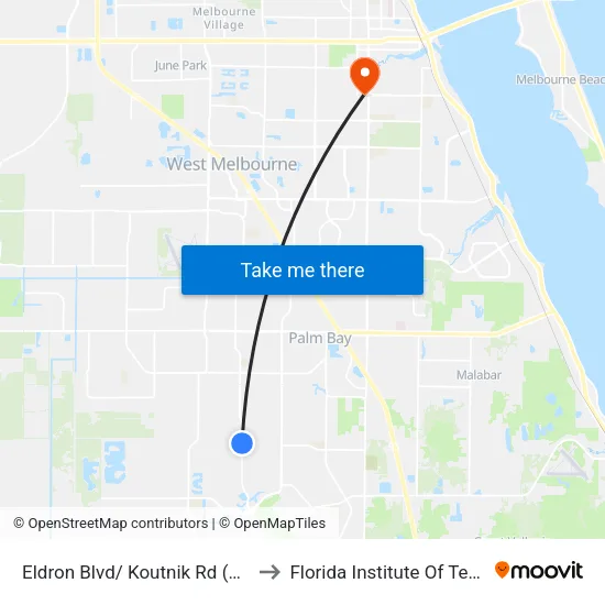 Eldron Blvd/ Koutnik Rd (Ne Corner) to Florida Institute Of Technology map