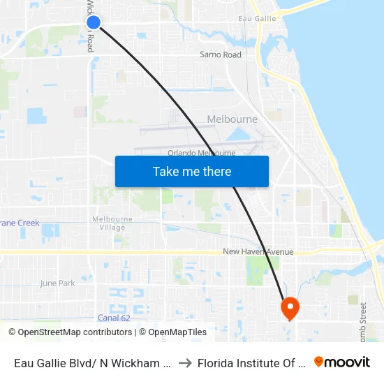 Eau Gallie Blvd/ N Wickham Rd. (Ne Corner) to Florida Institute Of Technology map