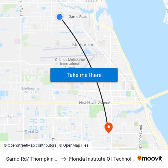 Sarno Rd/ Thompkins St to Florida Institute Of Technology map