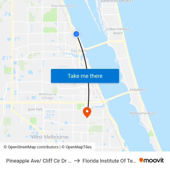 Pineapple Ave/ Cliff Cir Dr SW Corner to Florida Institute Of Technology map