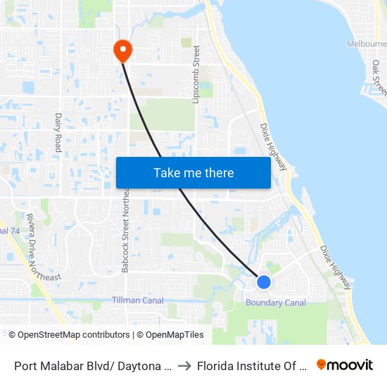 Port Malabar Blvd/ Daytona Dr (Ne Corner) to Florida Institute Of Technology map