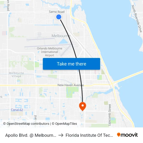Apollo Blvd. @ Melbourne Plaza to Florida Institute Of Technology map