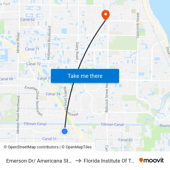 Emerson Dr/ Americana St (Se Corner) to Florida Institute Of Technology map