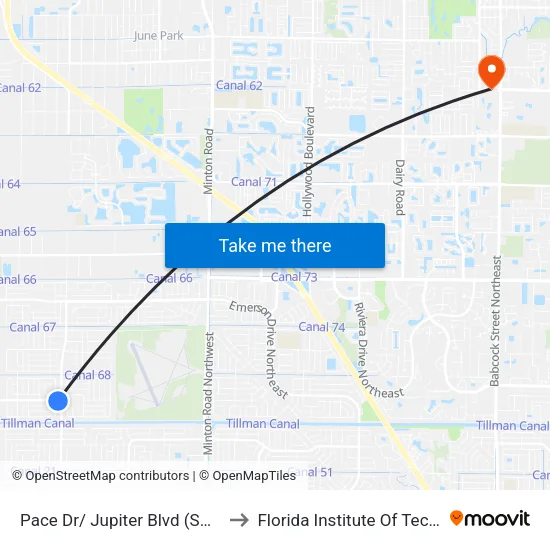 Pace Dr/ Jupiter Blvd (Sw Corner) to Florida Institute Of Technology map