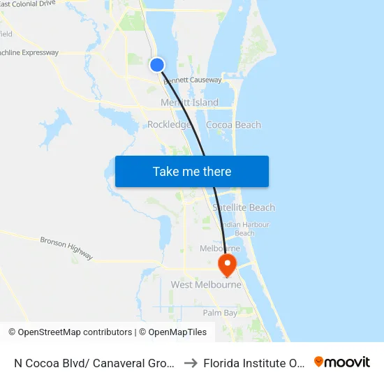 N Cocoa Blvd/ Canaveral Groves Blvd NE Corner to Florida Institute Of Technology map