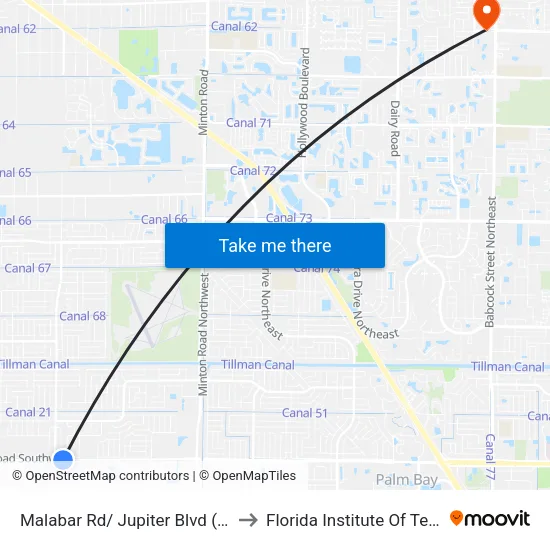 Malabar Rd/ Jupiter Blvd (Se Corner) to Florida Institute Of Technology map