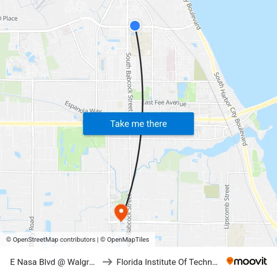 E Nasa Blvd @ Walgreens to Florida Institute Of Technology map