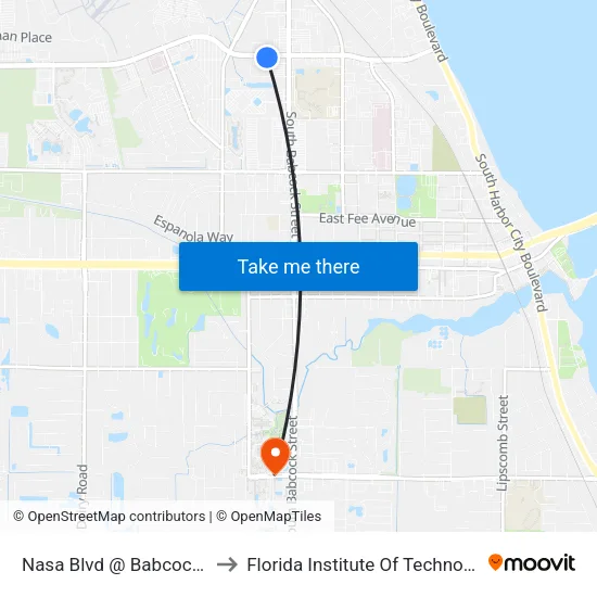 Nasa Blvd @ Babcock St to Florida Institute Of Technology map