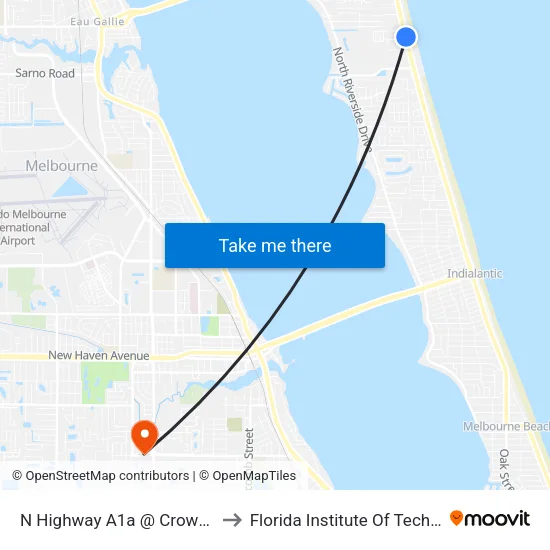 N Highway A1a @ Crown Plaza to Florida Institute Of Technology map