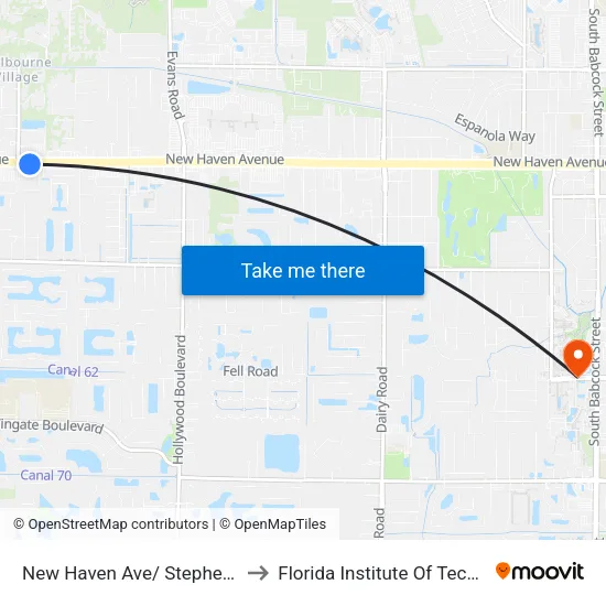 New Haven Ave/ Stephenson Dr to Florida Institute Of Technology map