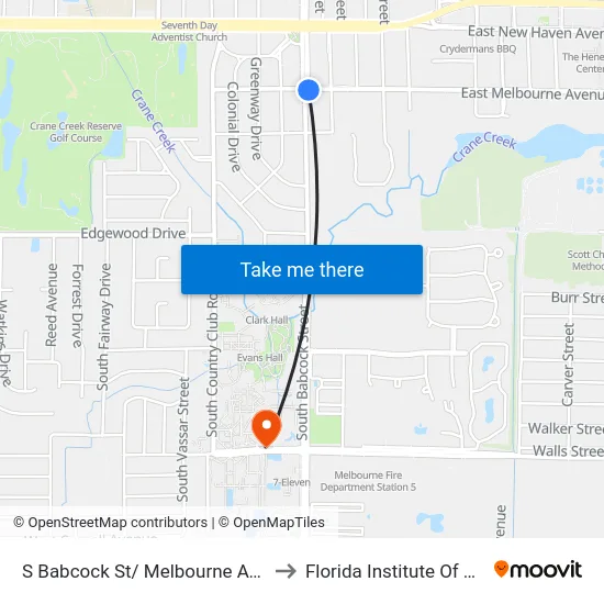 S Babcock St/ Melbourne Ave (Se Corner) to Florida Institute Of Technology map