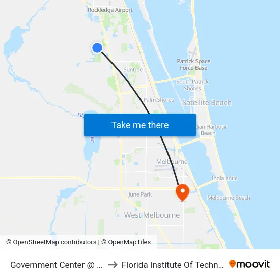 Government Center @ Viera to Florida Institute Of Technology map