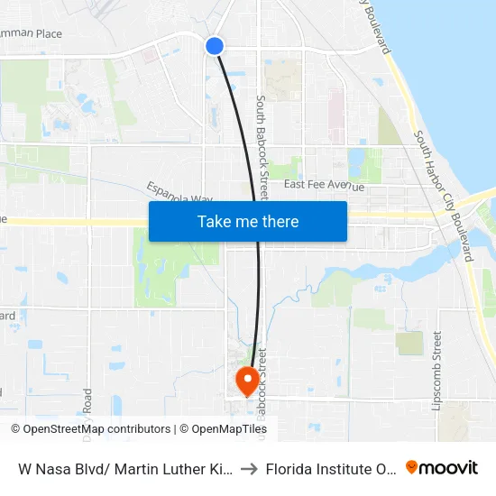 W Nasa Blvd/ Martin Luther King Blvd (Ne Corner) to Florida Institute Of Technology map