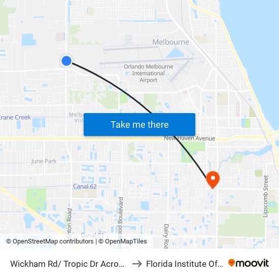 Wickham Rd/ Tropic Dr Across Doughnut Shop to Florida Institute Of Technology map