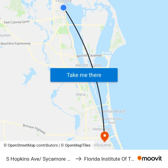 S Hopkins Ave/ Sycamore St (Se Corner) to Florida Institute Of Technology map