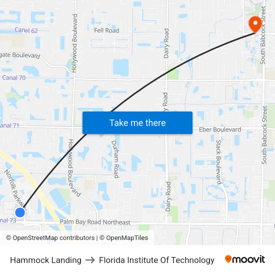 Hammock Landing to Florida Institute Of Technology map