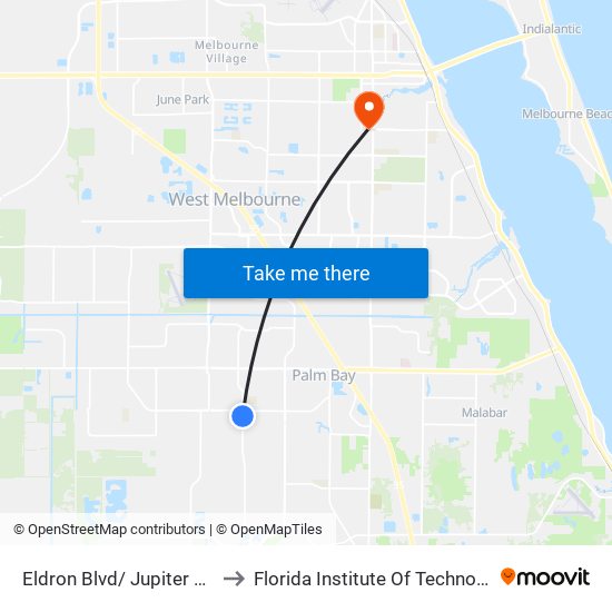 Eldron Blvd/ Jupiter Blvd to Florida Institute Of Technology map