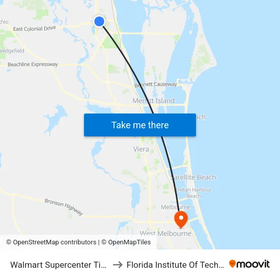 Walmart Supercenter Titusville to Florida Institute Of Technology map