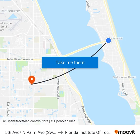 5th Ave/ N Palm Ave (Sw Corner) to Florida Institute Of Technology map