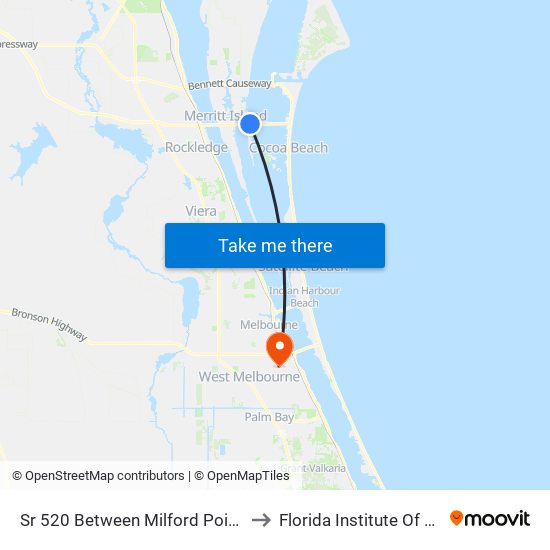 Sr 520 Between Milford Point (Nw Corner) to Florida Institute Of Technology map