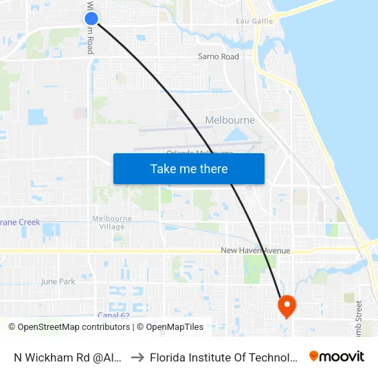 N Wickham Rd @Aldis to Florida Institute Of Technology map