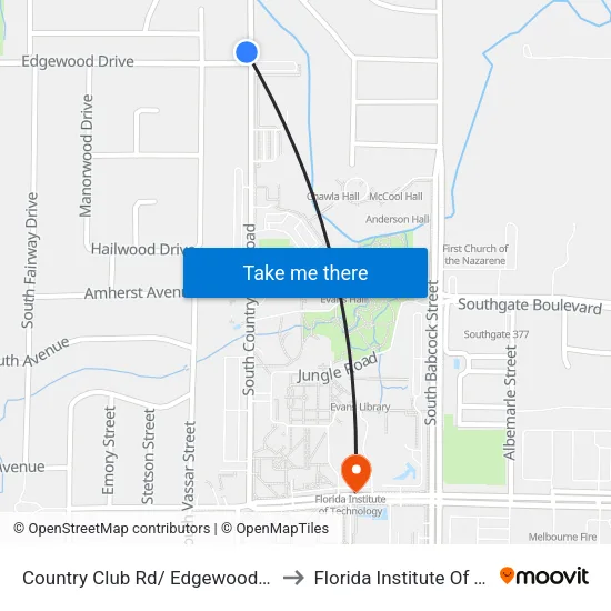 Country Club Rd/ Edgewood Dr (Nw Corner) to Florida Institute Of Technology map