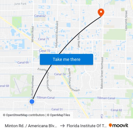 Minton Rd. / Americana Blvd (Nw Corner) to Florida Institute Of Technology map