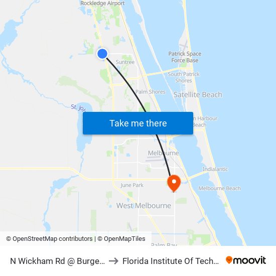 N Wickham Rd @ Burger King to Florida Institute Of Technology map