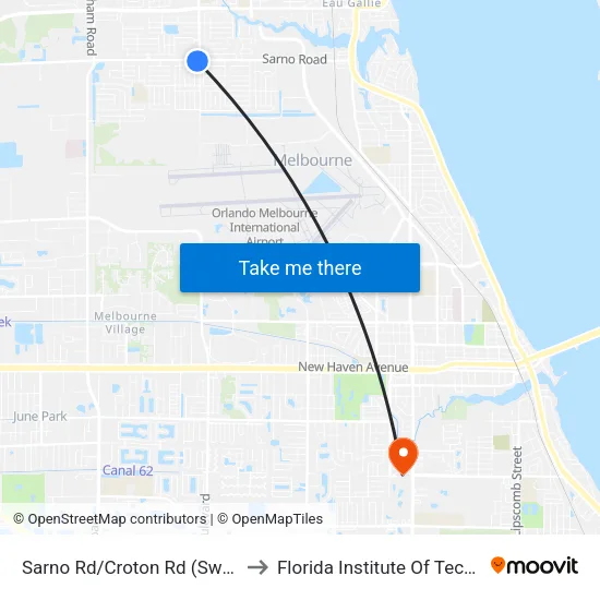 Sarno Rd/Croton Rd (Sw Corner) to Florida Institute Of Technology map