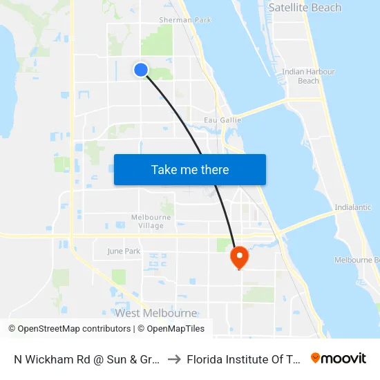 N Wickham Rd @ Sun & Green Condos to Florida Institute Of Technology map