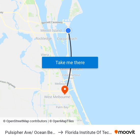 Pulsipher Ave/ Ocean Beach Blvd to Florida Institute Of Technology map