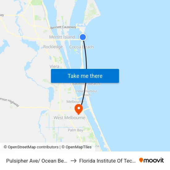 Pulsipher Ave/ Ocean Beach Blvd to Florida Institute Of Technology map