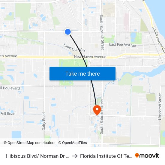 Hibiscus Blvd/ Norman Dr SW Corner to Florida Institute Of Technology map