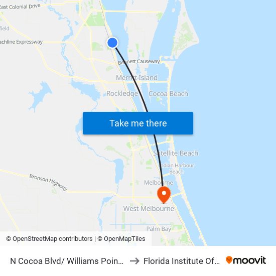 N Cocoa Blvd/ Williams Point Blvd NW Corner to Florida Institute Of Technology map