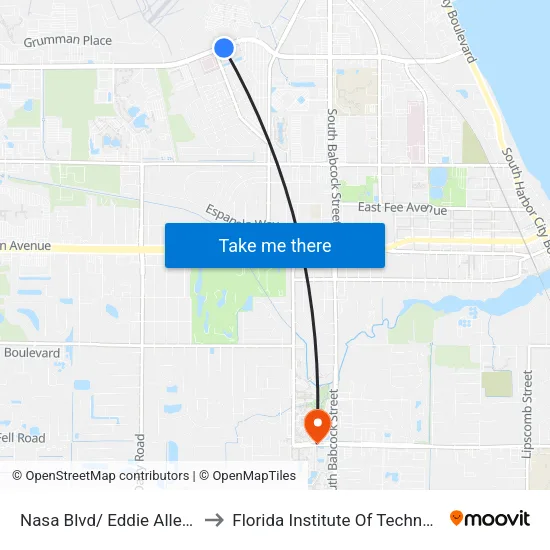 Nasa Blvd/ Eddie Allen Rd to Florida Institute Of Technology map