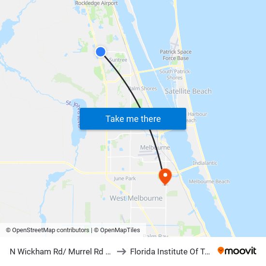 N Wickham Rd/ Murrel Rd (Ne Corner) to Florida Institute Of Technology map