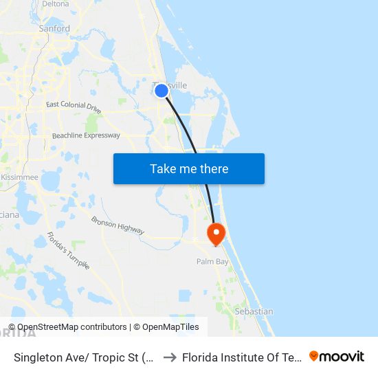 Singleton Ave/ Tropic St (Sw Corner) to Florida Institute Of Technology map
