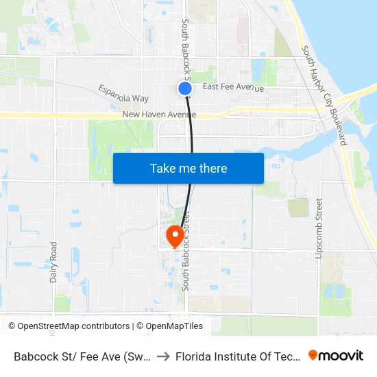 Babcock St/ Fee Ave (Sw Corner) to Florida Institute Of Technology map