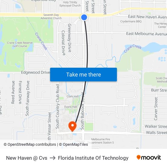 New Haven @ Cvs to Florida Institute Of Technology map