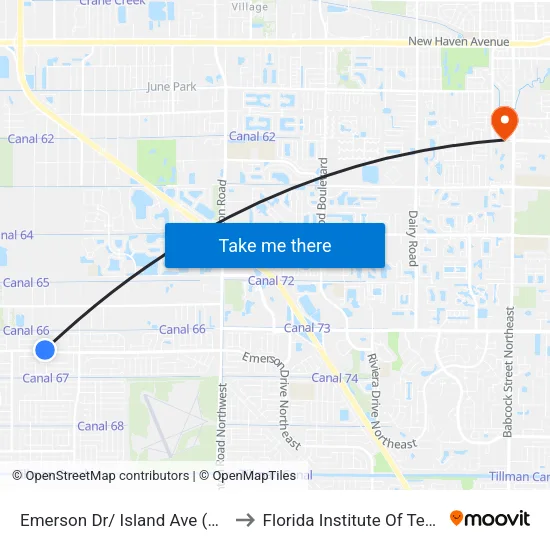 Emerson Dr/ Island Ave (Se Corner) to Florida Institute Of Technology map