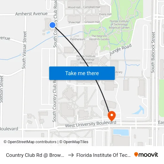 Country Club Rd @ Brownlee Hall to Florida Institute Of Technology map